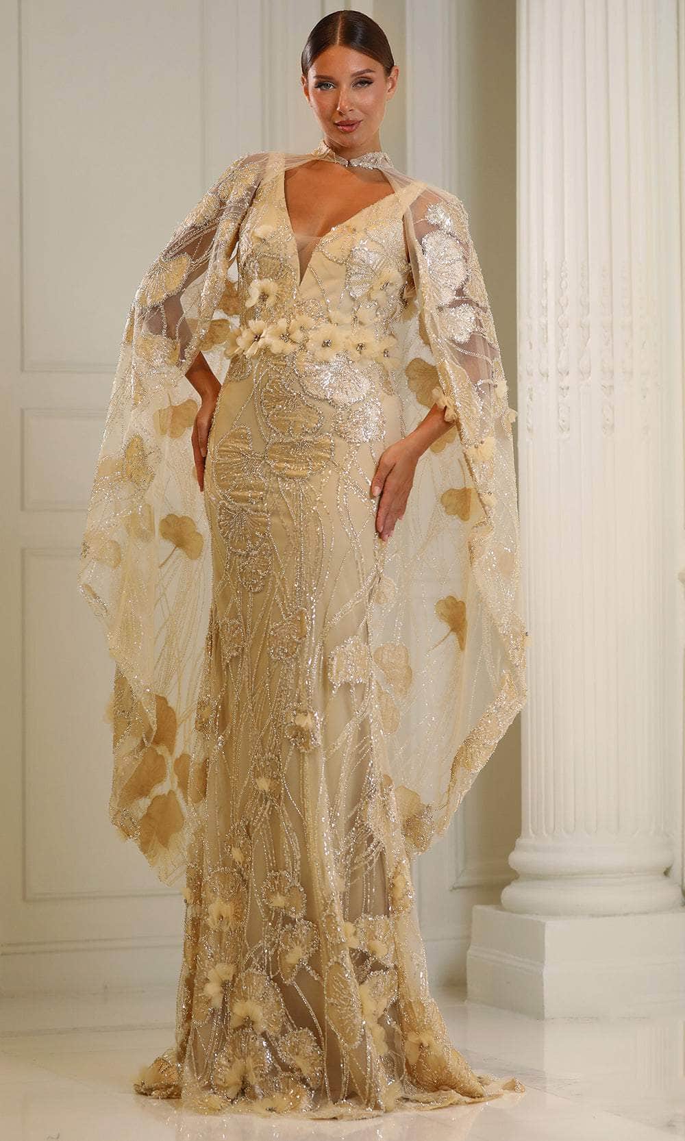 Terani Couture 251M4326 - Sleeveless Beaded Lace Evening Dress Mother of the Bride Dresses 00 /  Light Gold