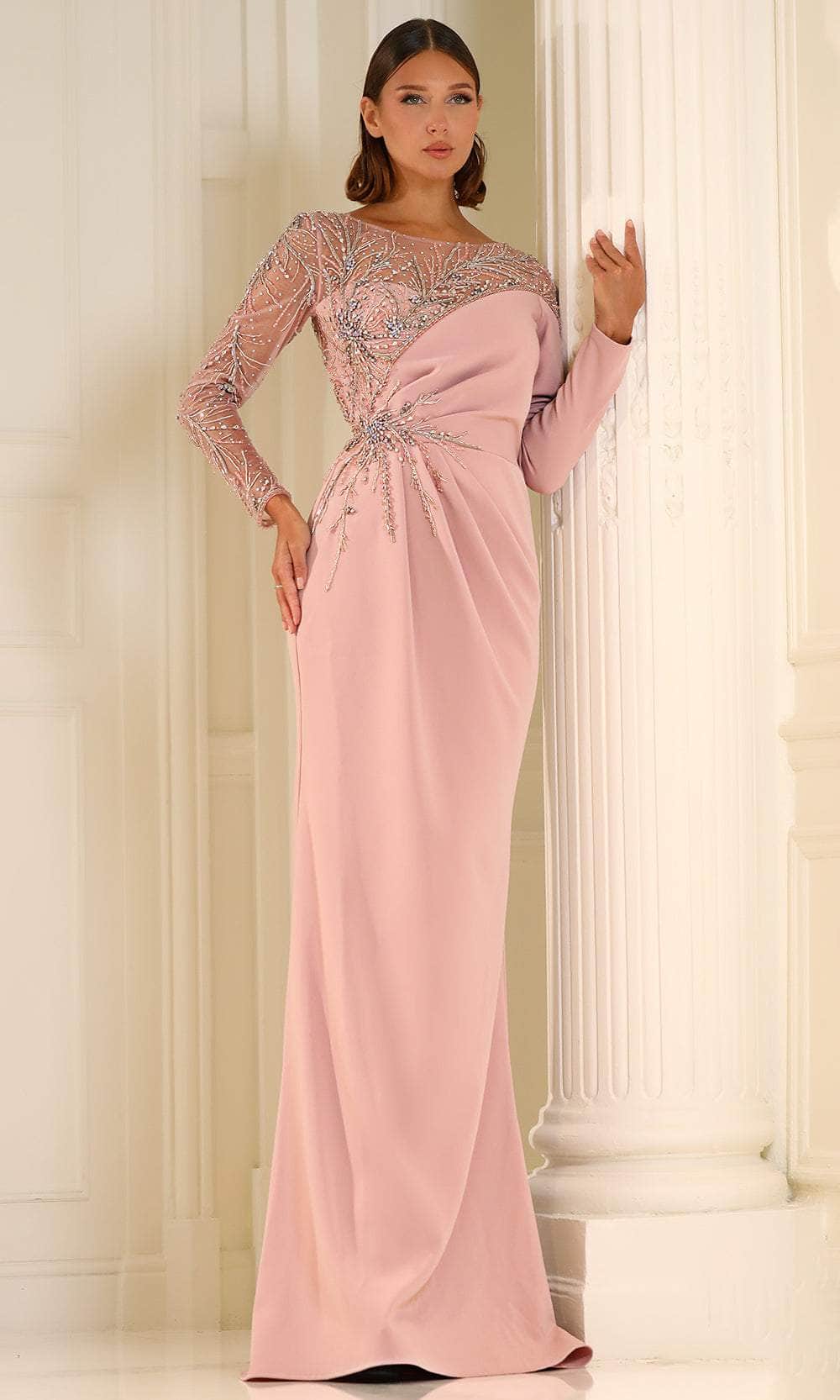 Terani Couture 251M4423 - Full Sleeve Embellished Evening Gown Mother of the Bride Dresses 00 /  Dusty Rose