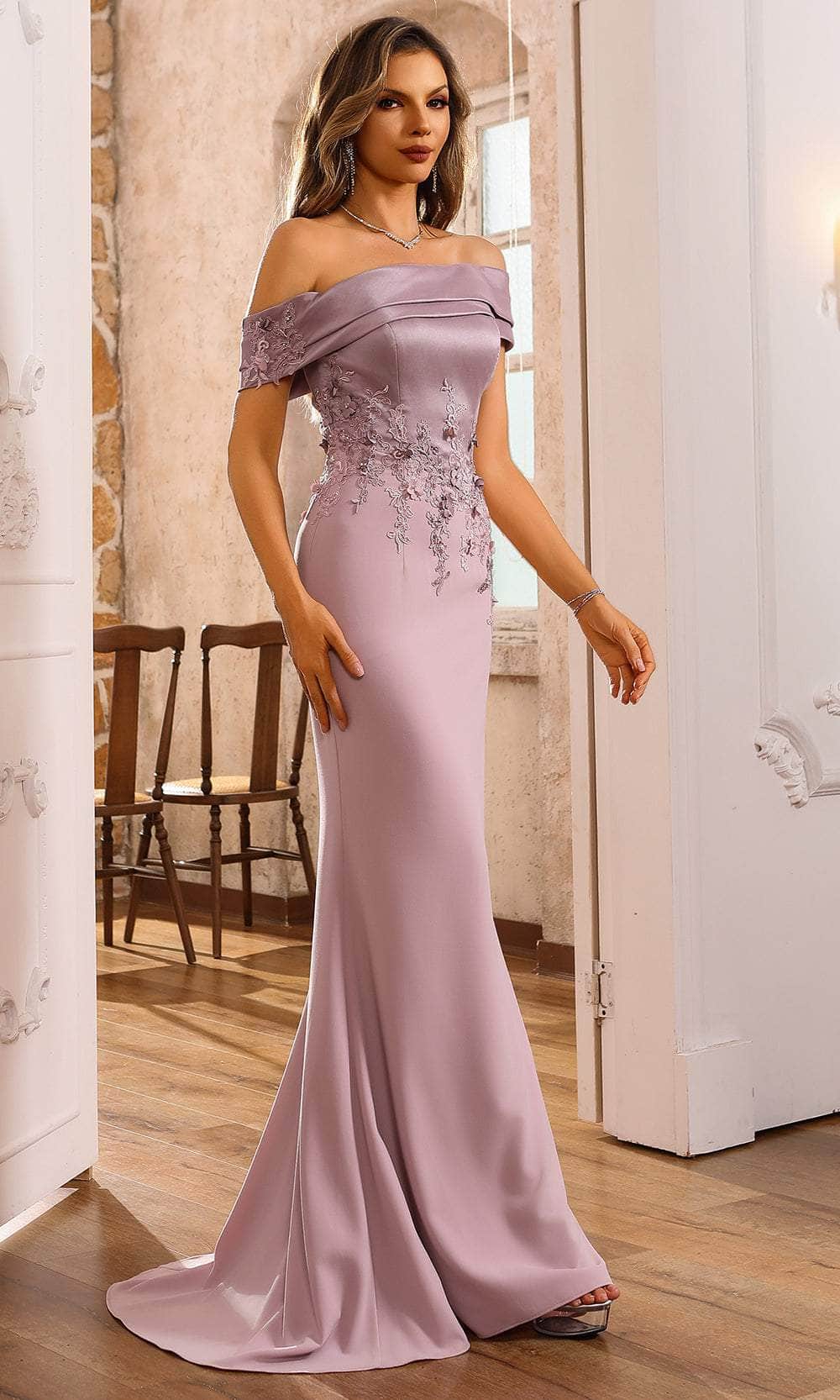 Terani Couture 251M4443 - Off-the-Shoulder Sheath Evening Gown Mother of the Bride Dresses