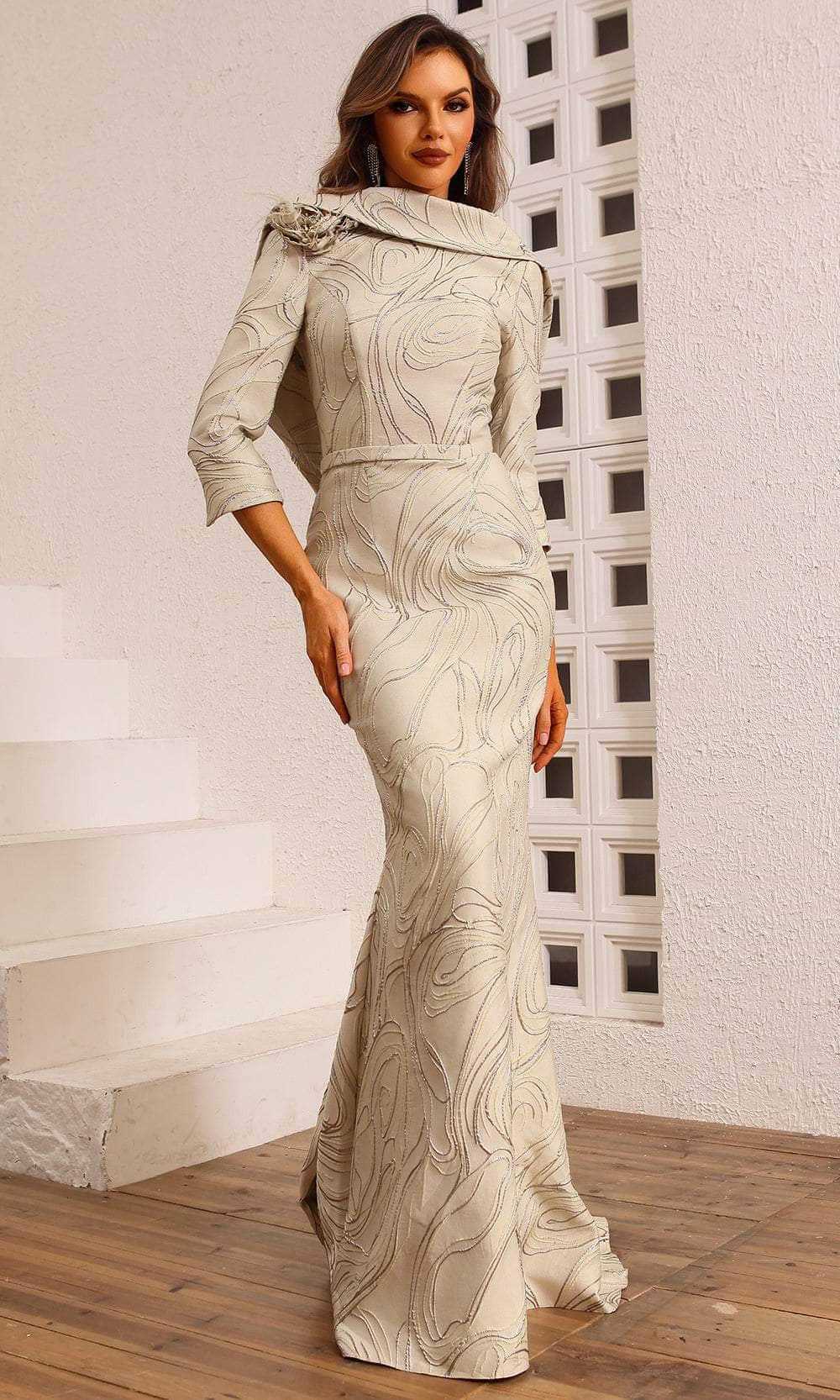 Terani Couture 251M4455 - Bateau Neck Fitted Evening Dress Mother of the Bride Dresses 00 /  Champagne