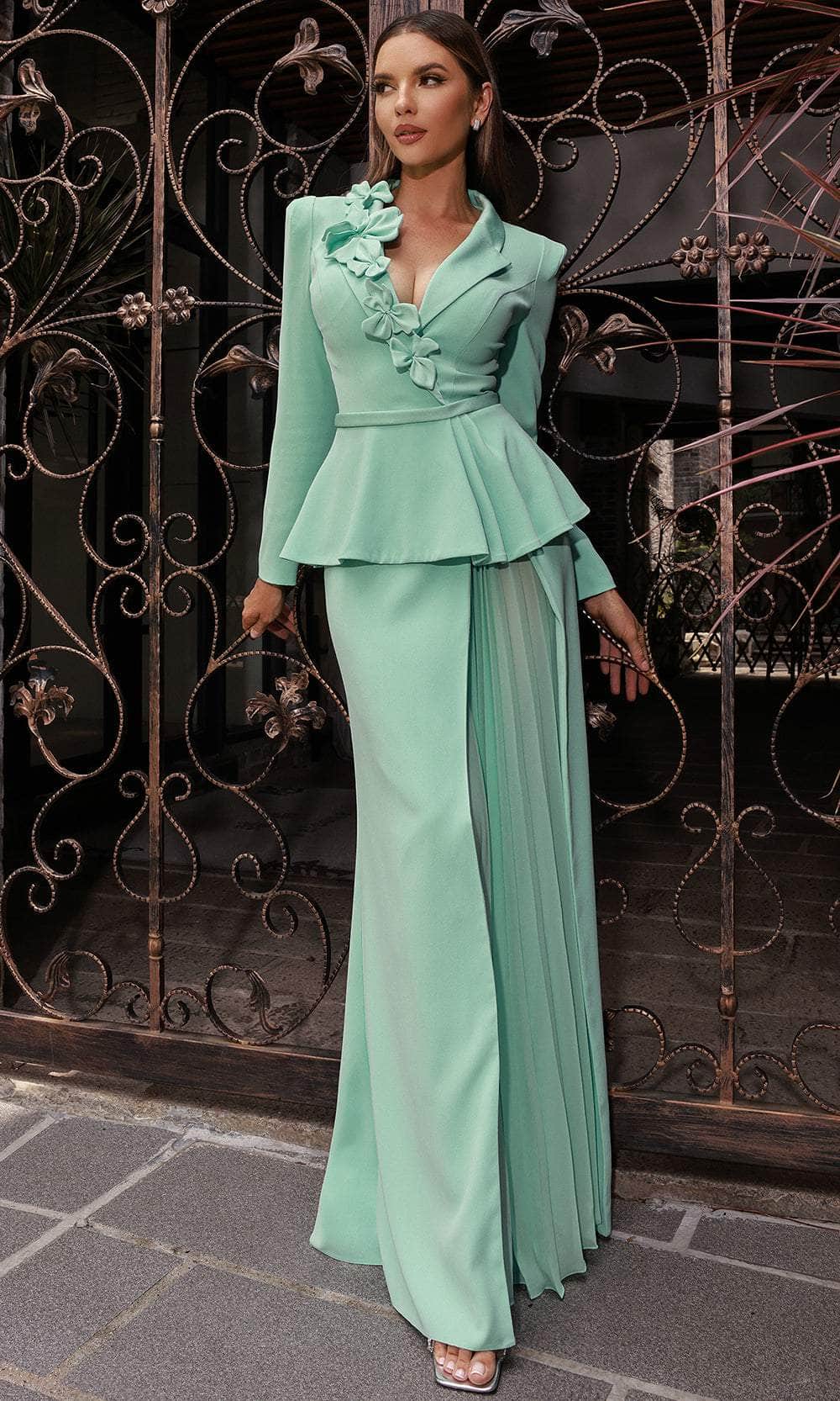 Terani Couture 251M4572 - V-Neck Peplum Evening Gown Mother of the Bride Dresses