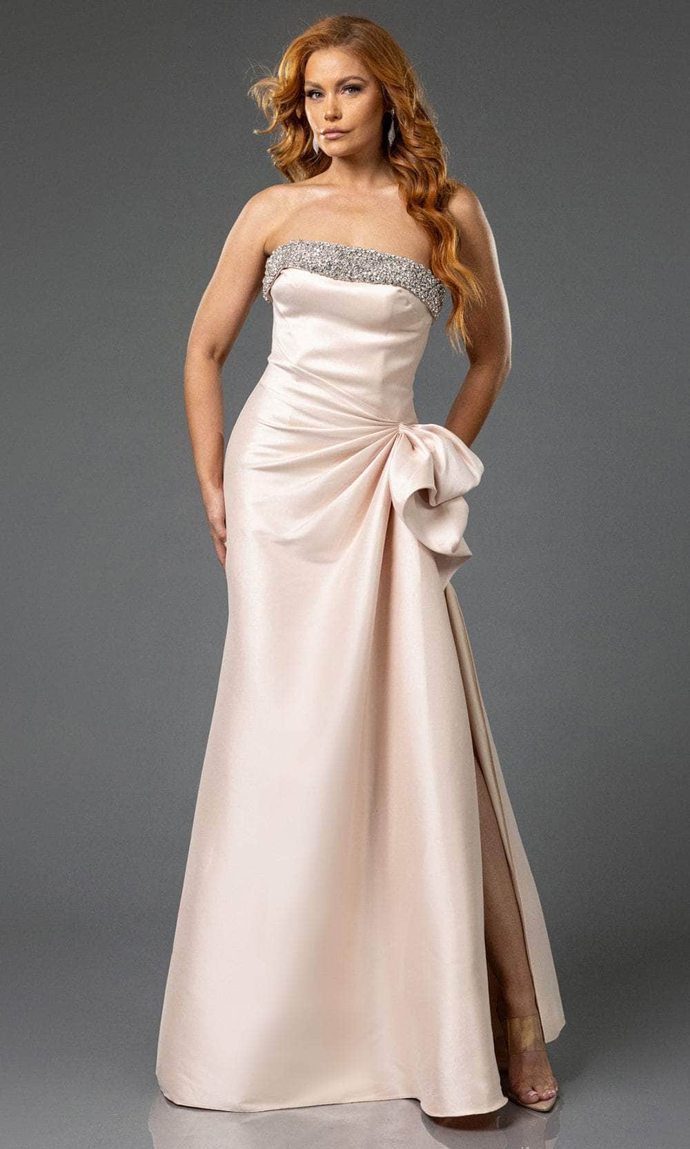 Terani Couture 252E5131 - Strapless Ruffled Peplum Evening Gown Evening Dresses 00 /  Blush