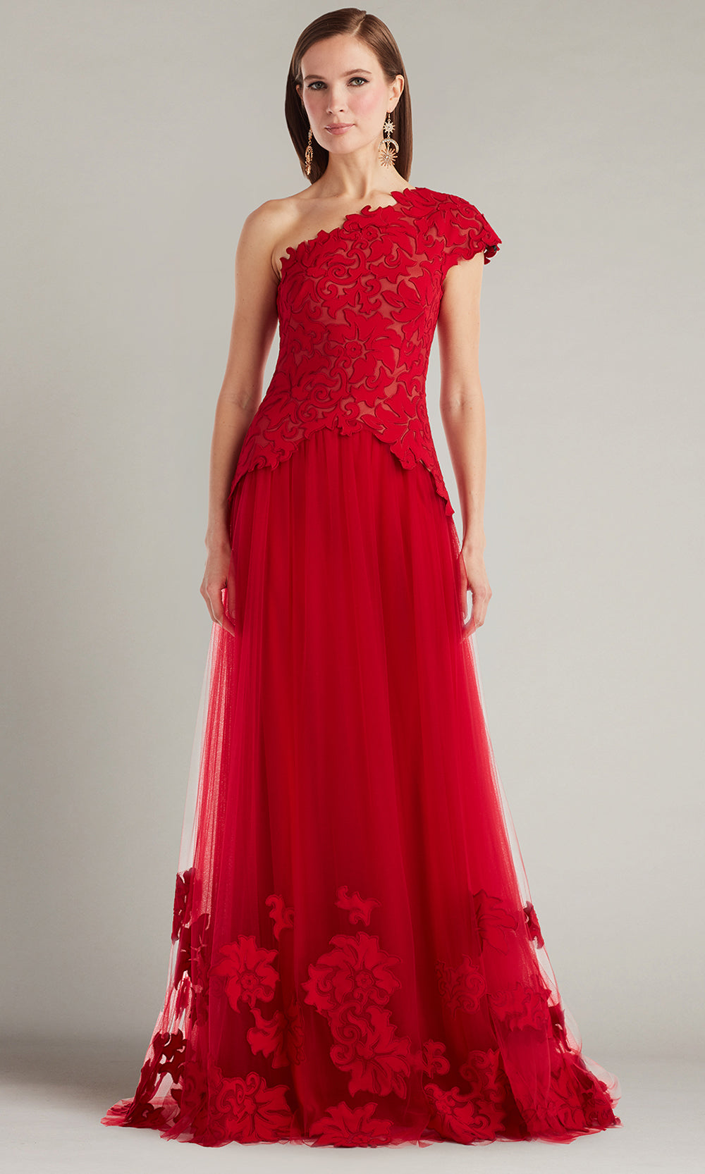 Tadashi Shoji Women's Marcelline One-Shoulder Laser-Cut Gown - Red - Size 10