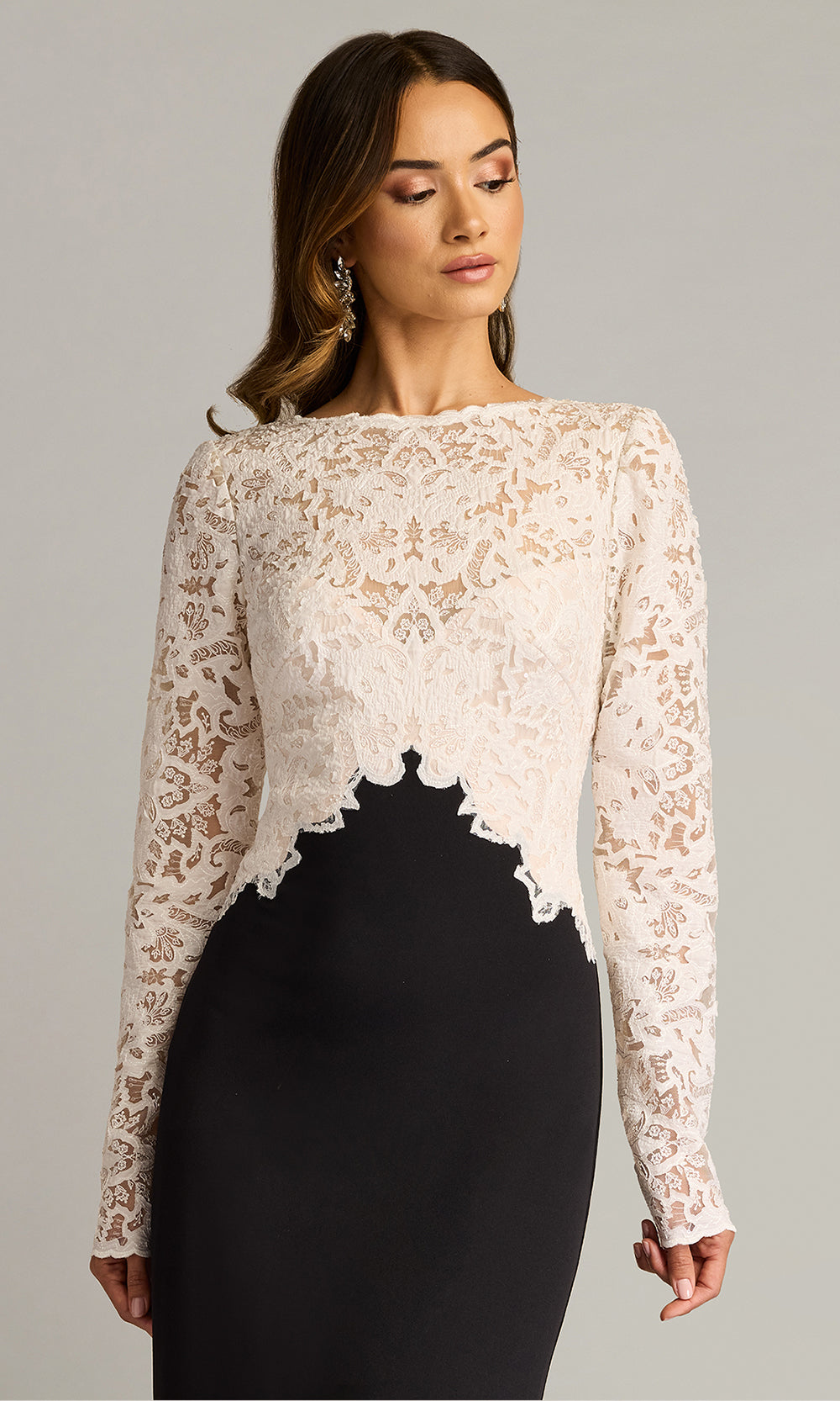 Tadashi Shoji CHK25159L - Long Sleeve Lafayette Embroidered Bodice Gown Formal Gowns