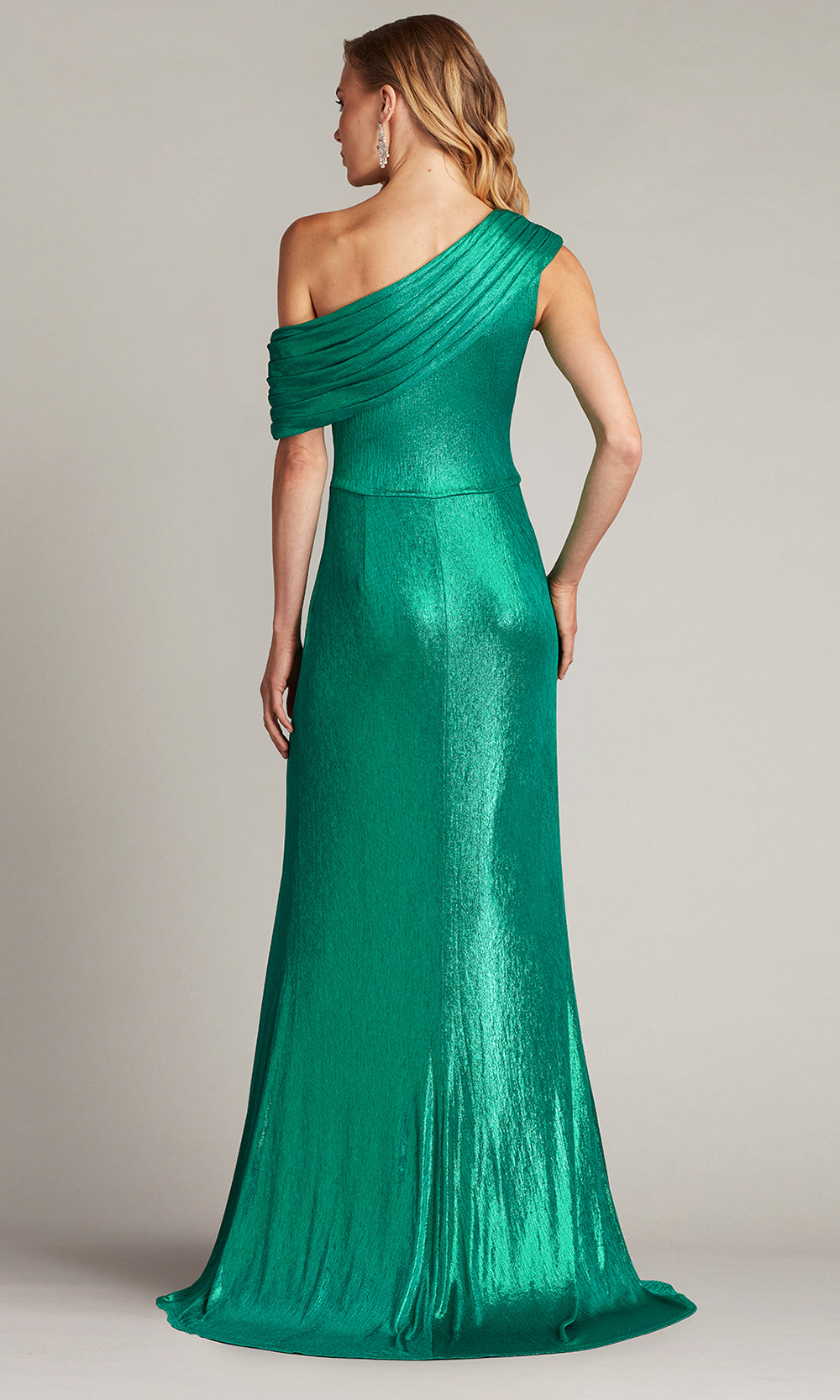 Tadashi Shoji BSJ25441L - Boise Metallic Waterfall Flounce Asymmetric Gown Formal Gowns