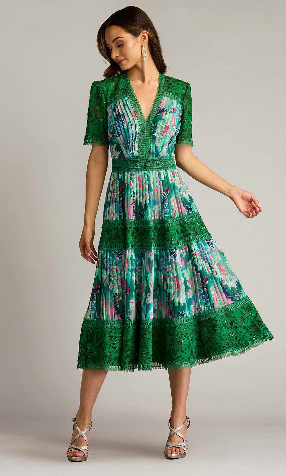 Tadashi Shoji CHQ25188MD - Elu Floral Print Midi A-line Dress Homecoming Dresses