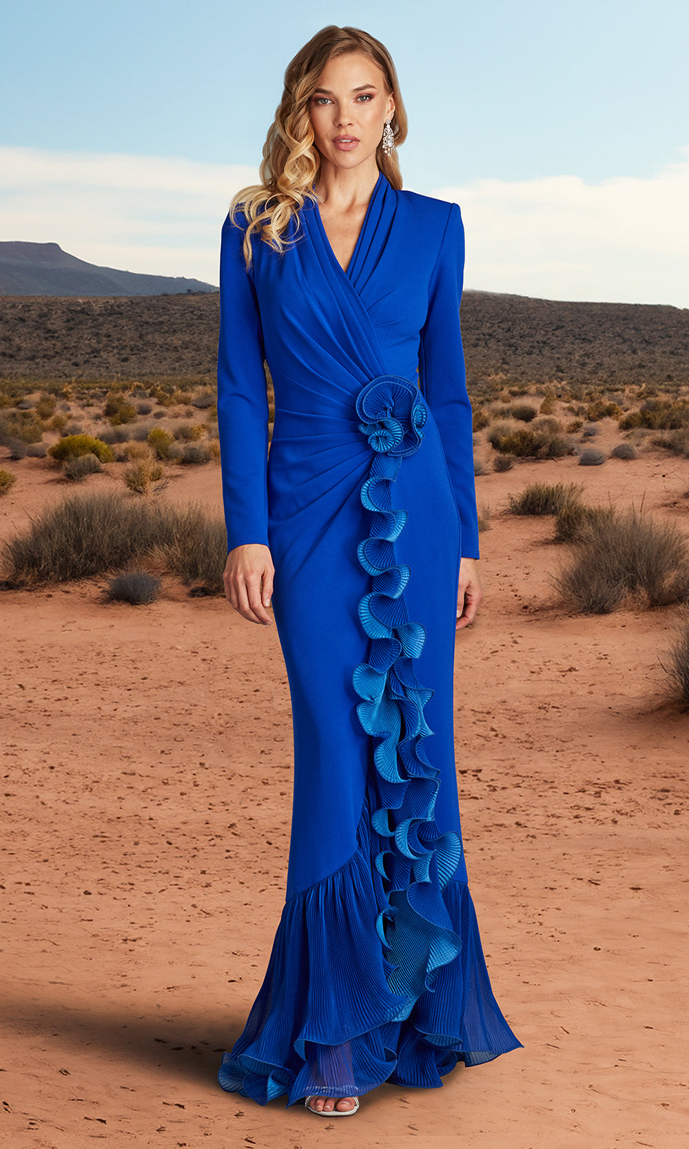 Tadashi Shoji BOS24382L - Malone Cascading Ruffle Long Sleeve Gown Mother of the Bride Dresses