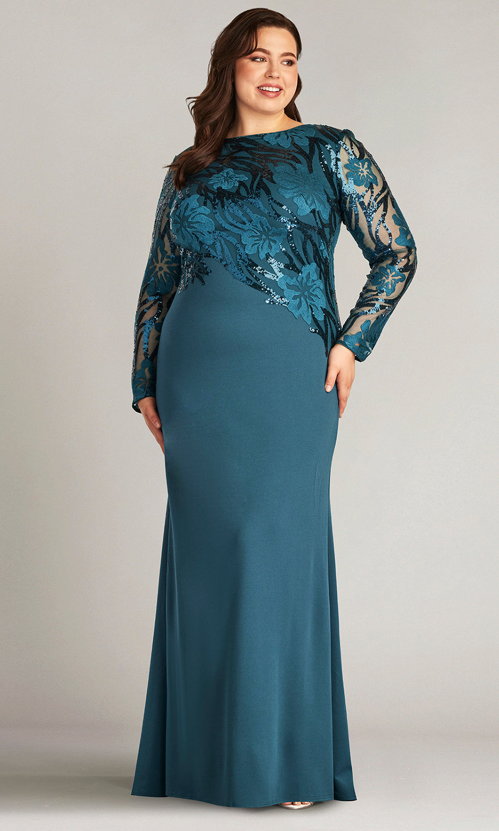 sequin detail long sleeve cocktail dress sho by tadashi shoji Juanita Sequin-Embellished Gown