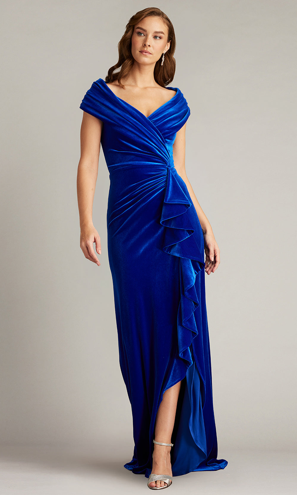 Tadashi Shoji BAL24740L - Alvarez Velvet Waterfall Drape Evening Gown Formal Gowns