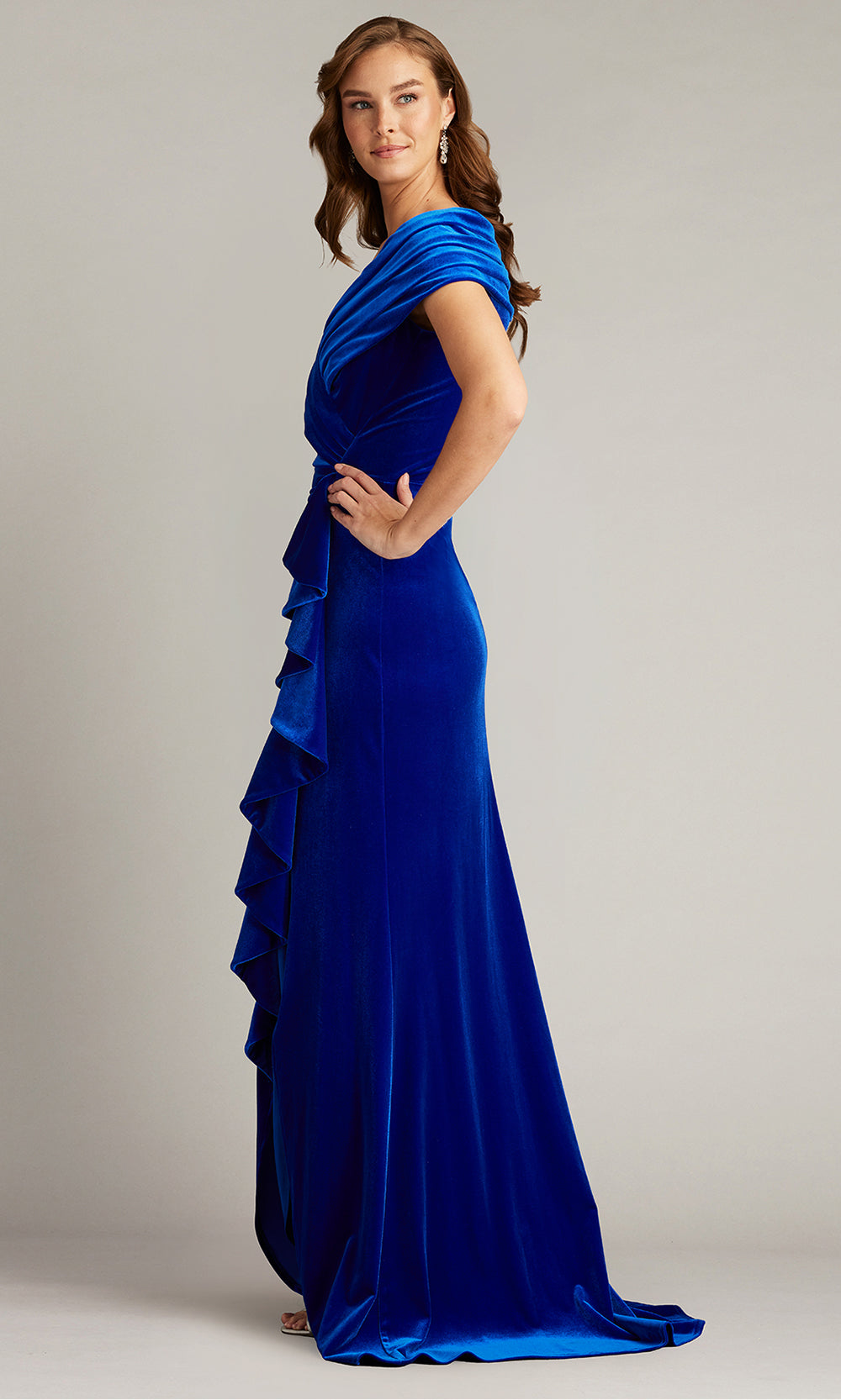 Tadashi Shoji BAL24740L - Alvarez Velvet Waterfall Drape Evening Gown Formal Gowns