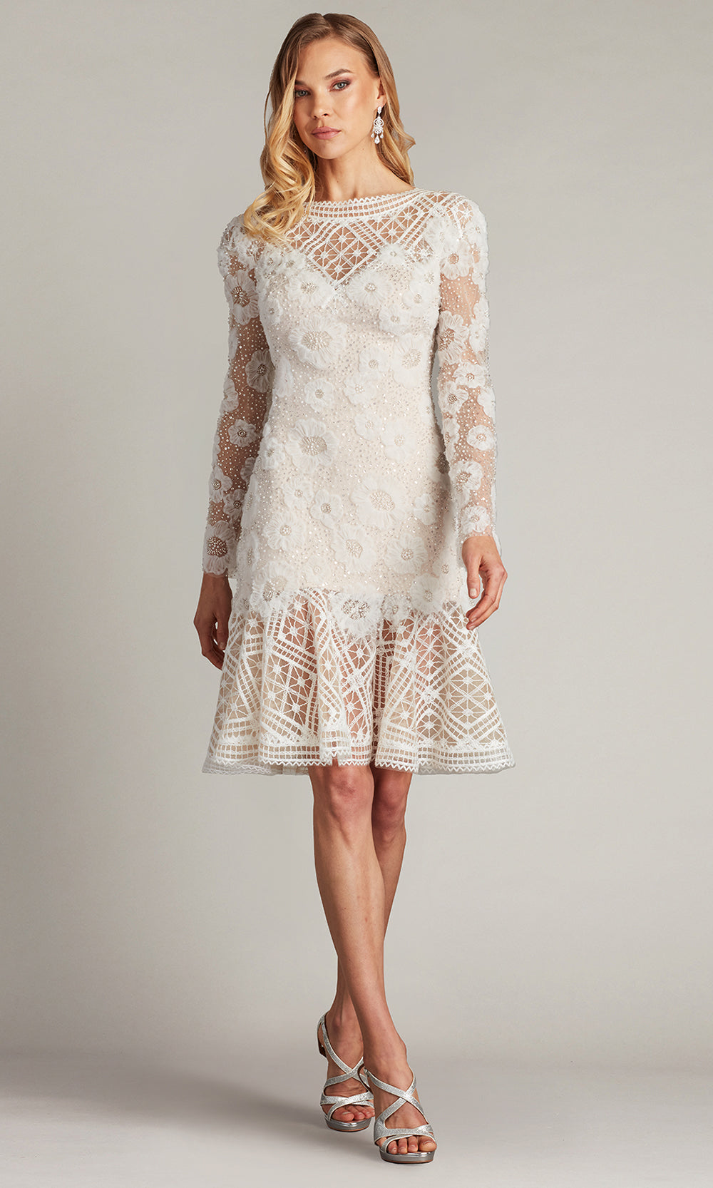 Tadashi Shoji Long Sleeve Lace Cocktail Dress in Ivory/Petal