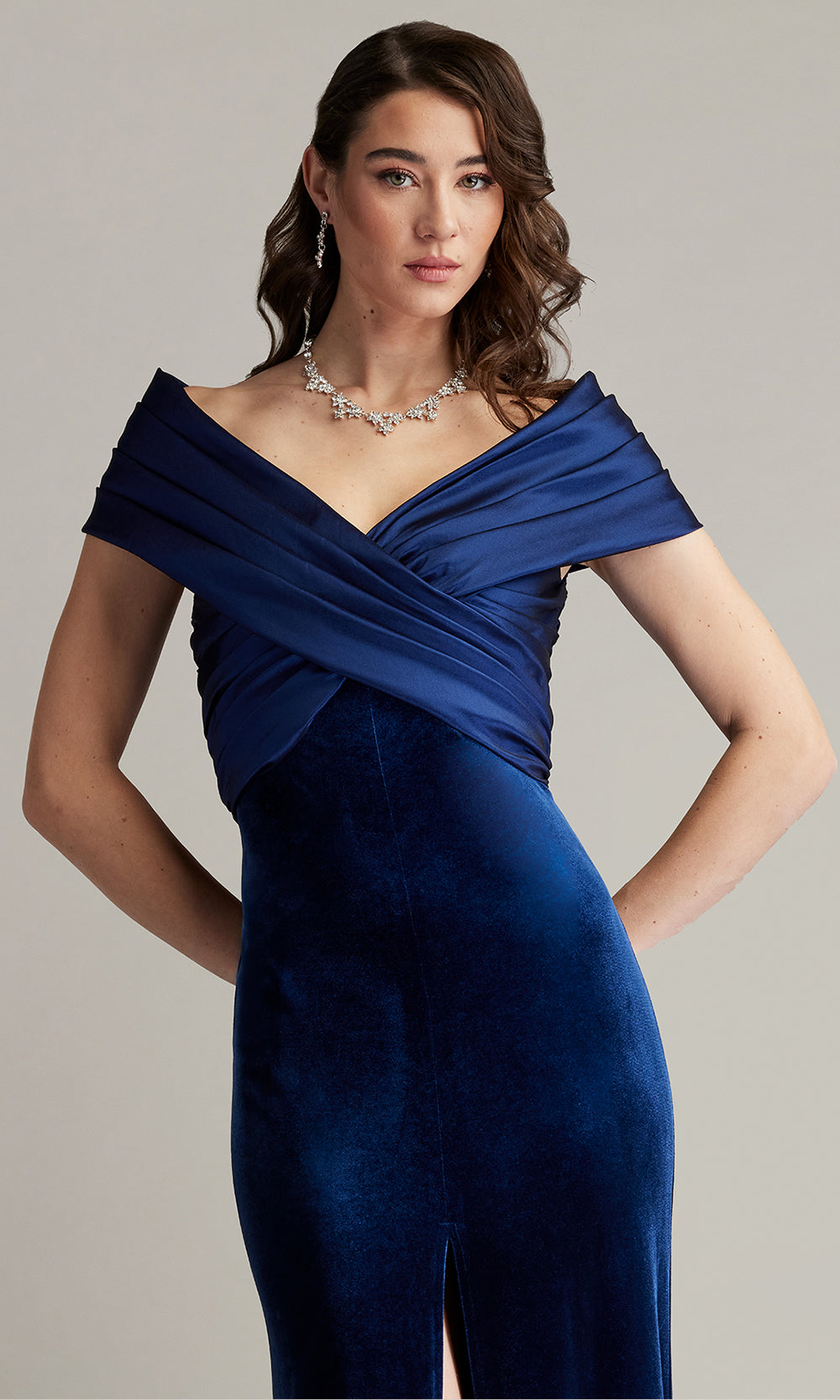 Tadashi Shoji BAL24730L - Baxter Portrait Collar Off Shoulder Gown Mother of the Bride Dresses