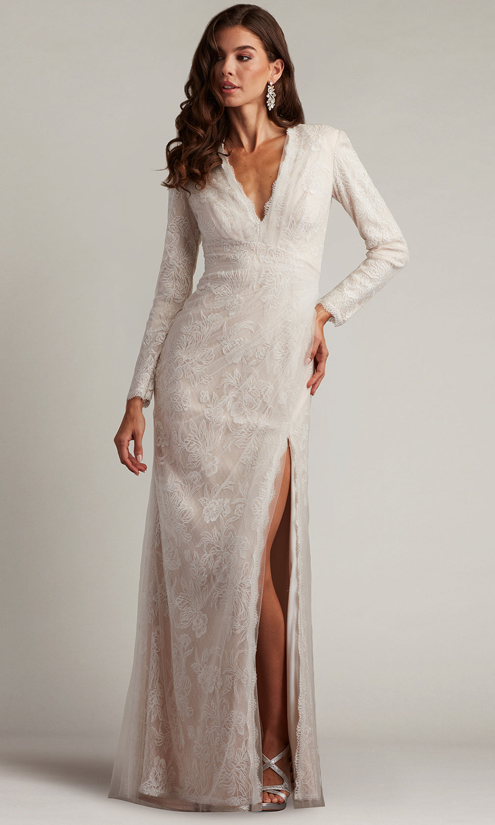 Tadashi Shoji CDV24179L - V-Neckline Cherelle Embroidered Tulle Gown Formal Gowns