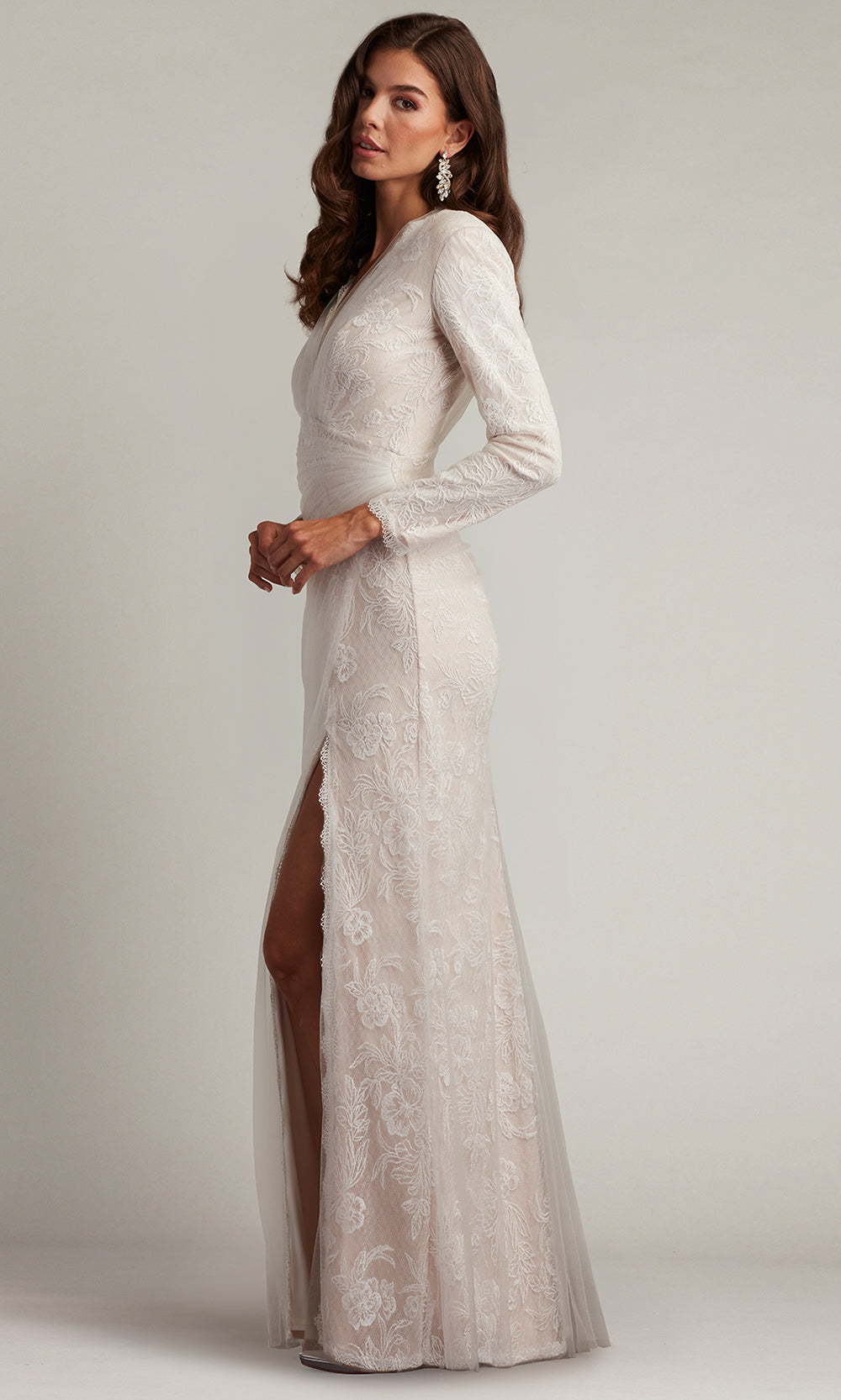 Tadashi Shoji CDV24179L - V-Neckline Cherelle Embroidered Tulle Gown Formal Gowns