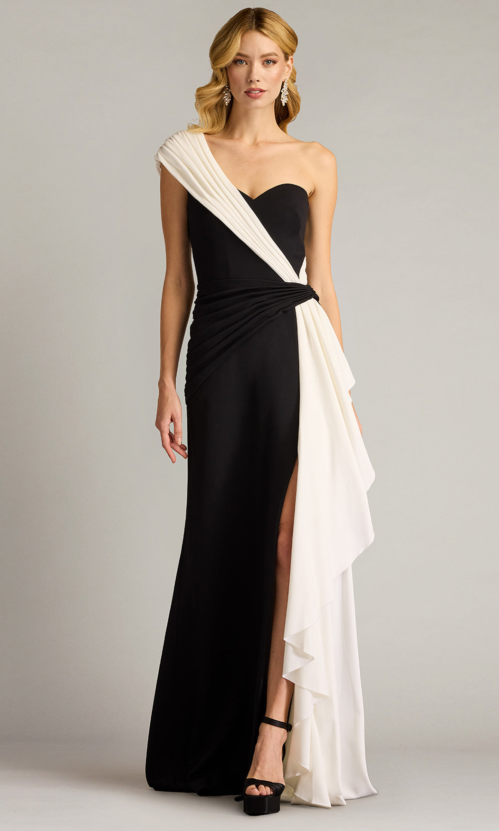 Tadashi Shoji Women's Pleated Draped One-Shoulder Gown - White Black