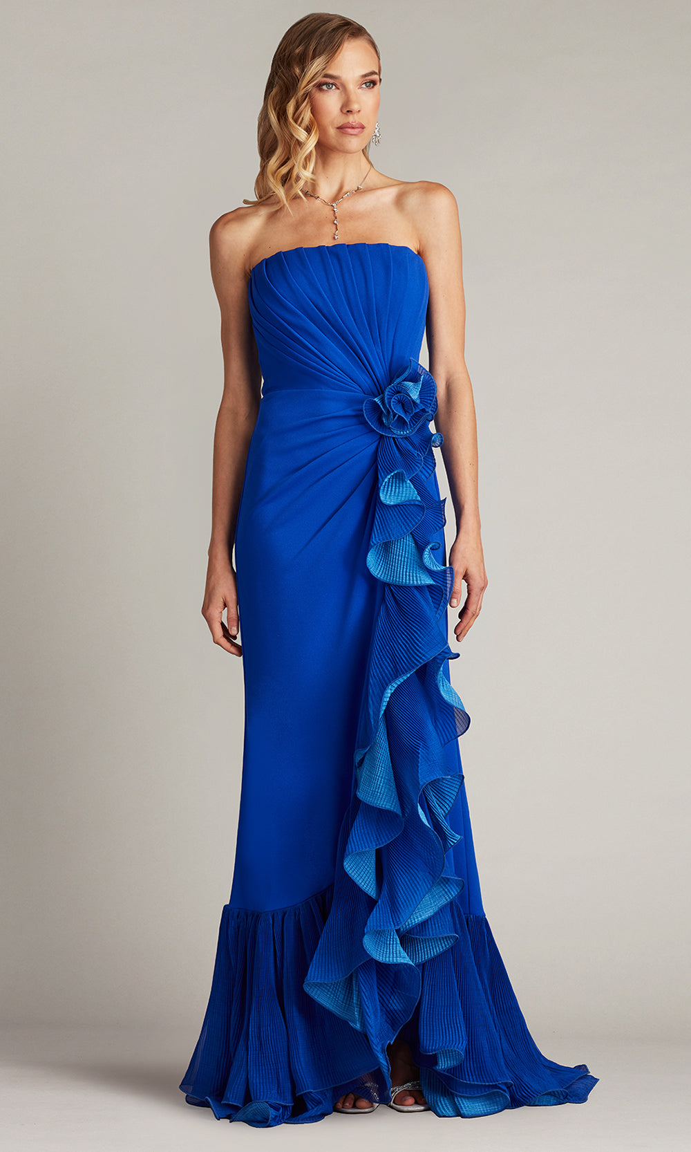 Tadashi Shoji BOS24386L - Strapless Leith Cascading Ruffle Gown Formal Gowns