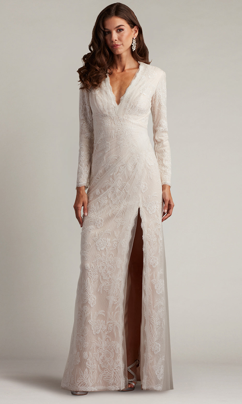 Tadashi Shoji CDV24179L - V-Neckline Cherelle Embroidered Tulle Gown Formal Gowns