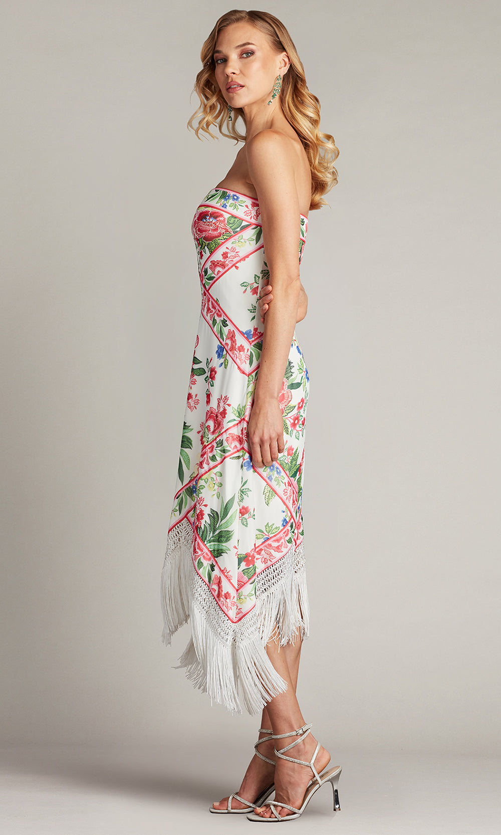 Tadashi Shoji CHZ25452MD - Brette Floral Print Tassel Fringe Midi Evening Dress Homecoming Dresses