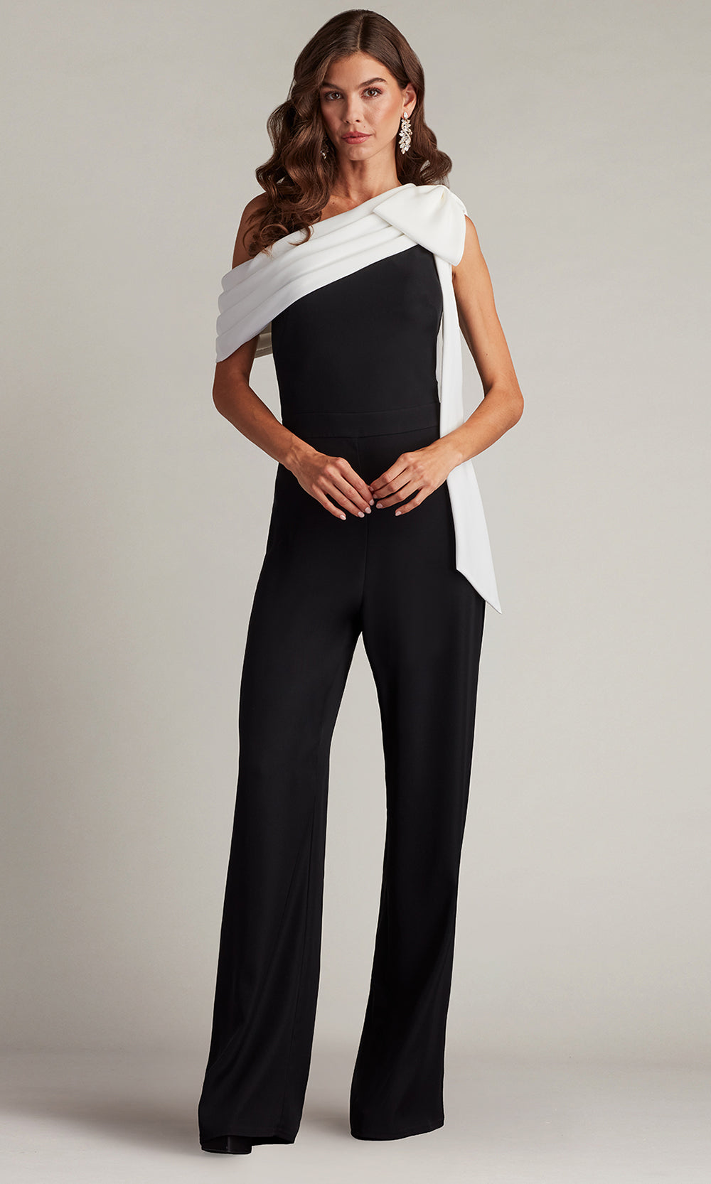Tadashi Shoji BOS18371Y - Sancia Bow-Shoulder Asymmetric Jumpsuit Formal Gowns
