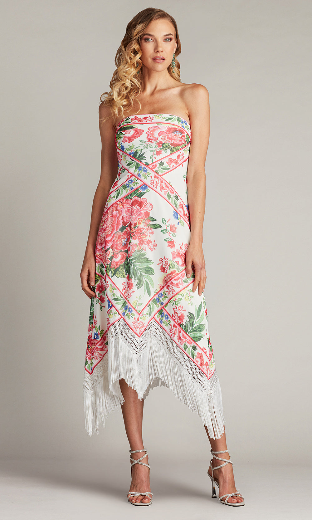 Tadashi Shoji CHZ25452MD - Brette Floral Print Tassel Fringe Midi Evening Dress Homecoming Dresses