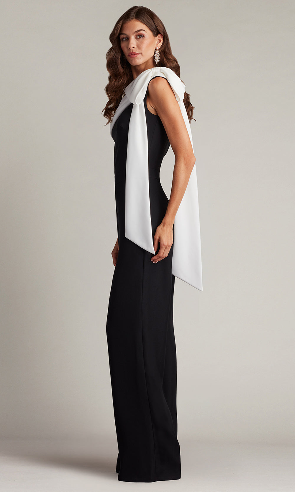 Tadashi Shoji BOS18371Y - Sancia Bow-Shoulder Asymmetric Jumpsuit Formal Gowns