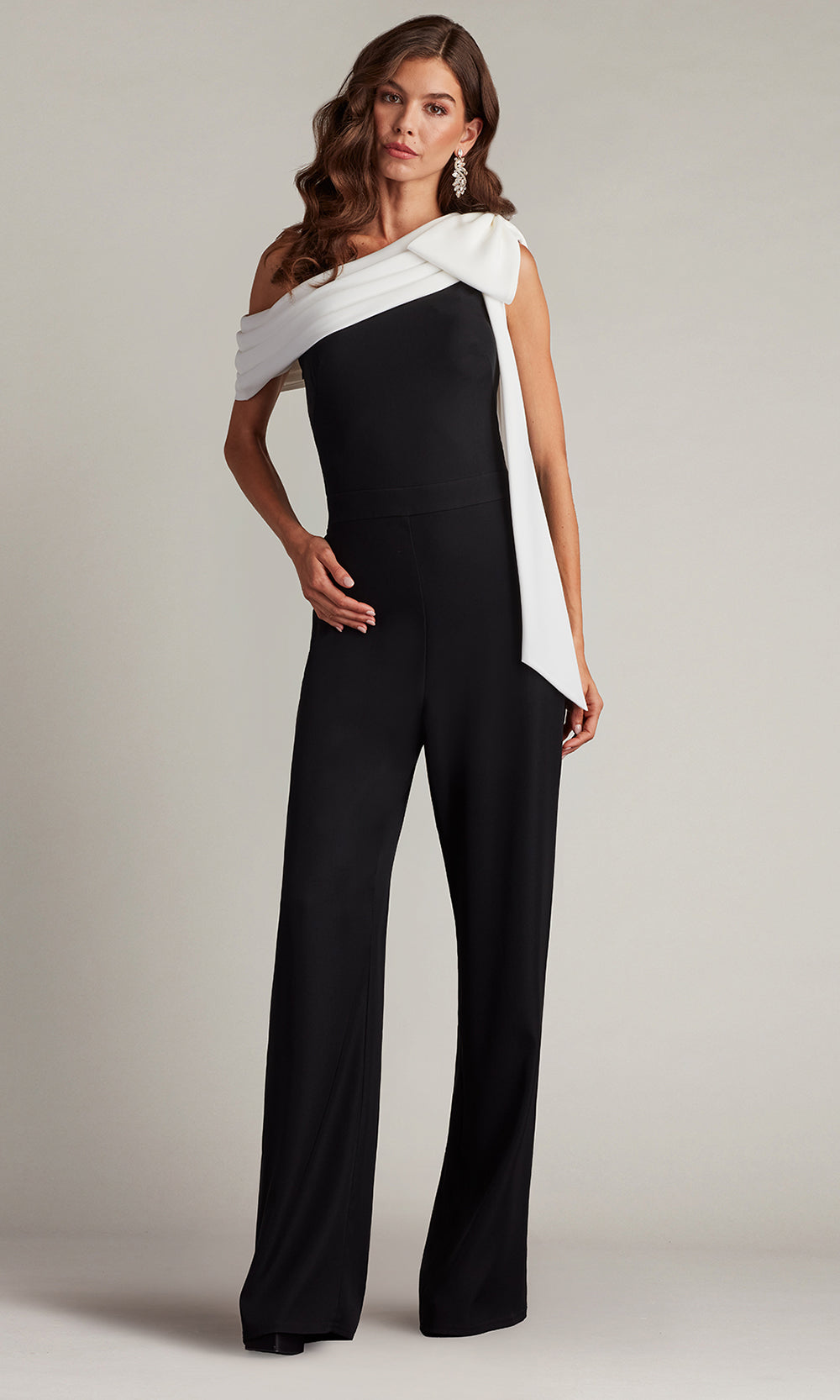 Tadashi Shoji BOS18371Y - Sancia Bow-Shoulder Asymmetric Jumpsuit Formal Gowns