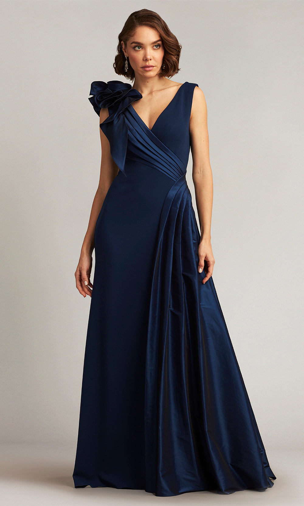 tadashi shoji navy blue dress Tadashi Shoji Pleated off-shoulder Maxi Dress | Blue
