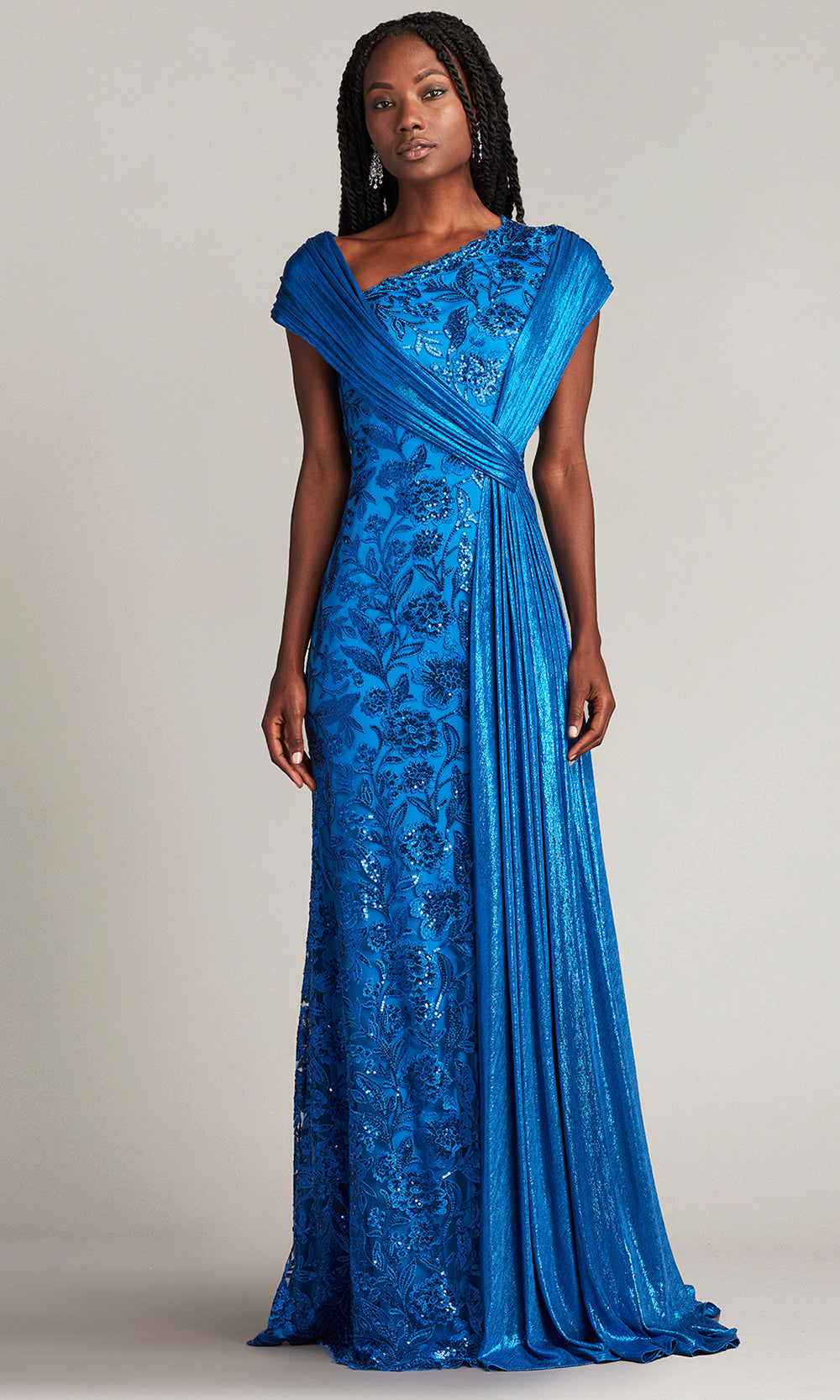 tadashi shoji evening dress CHR25356L Fitted Long Formal Prom The Dress Outlet crafting garments that flatter all figures Lena Waterfall Drape Gown