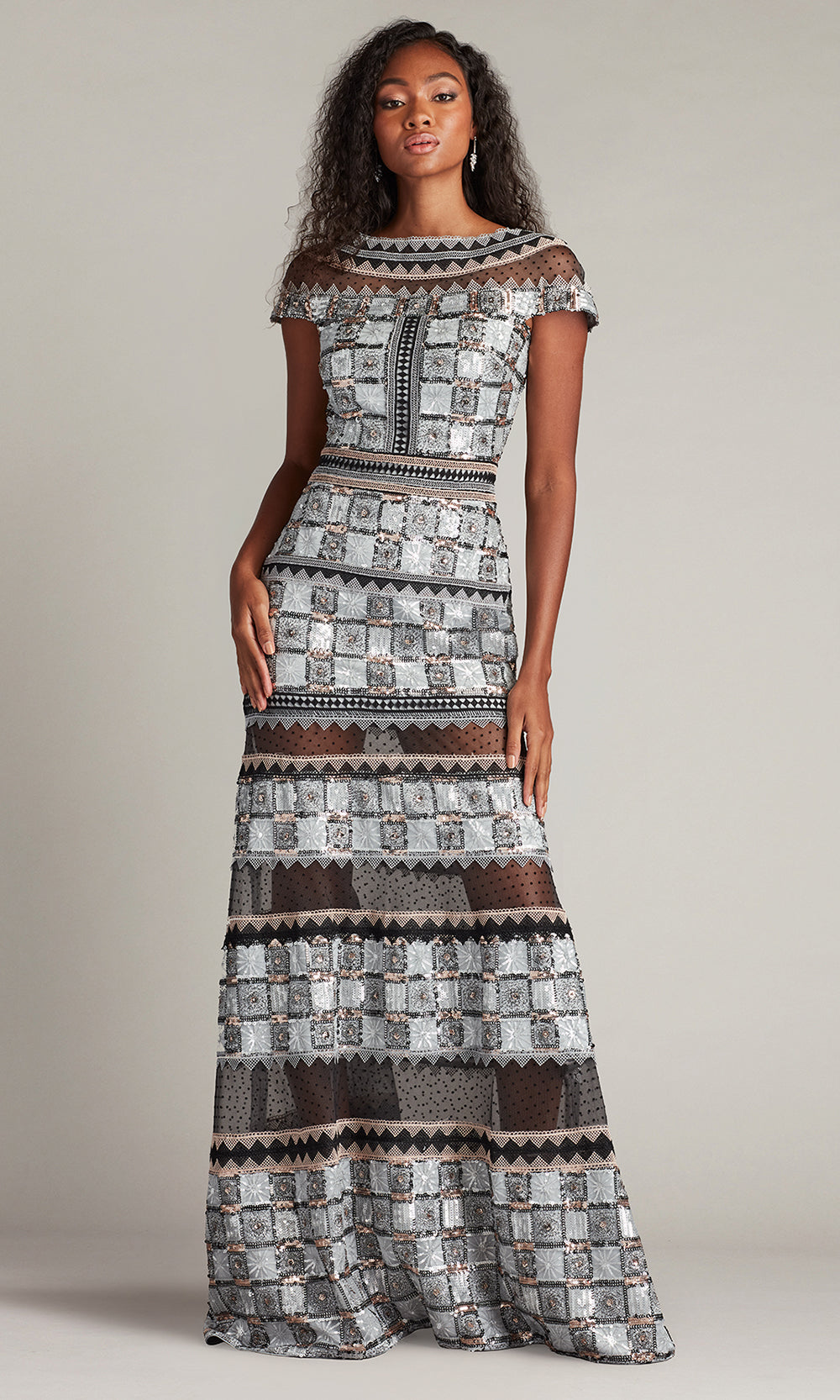 Tadashi Shoji Women's Jovie Sequin Embroidered Illusion Gown - Gray - Size 8