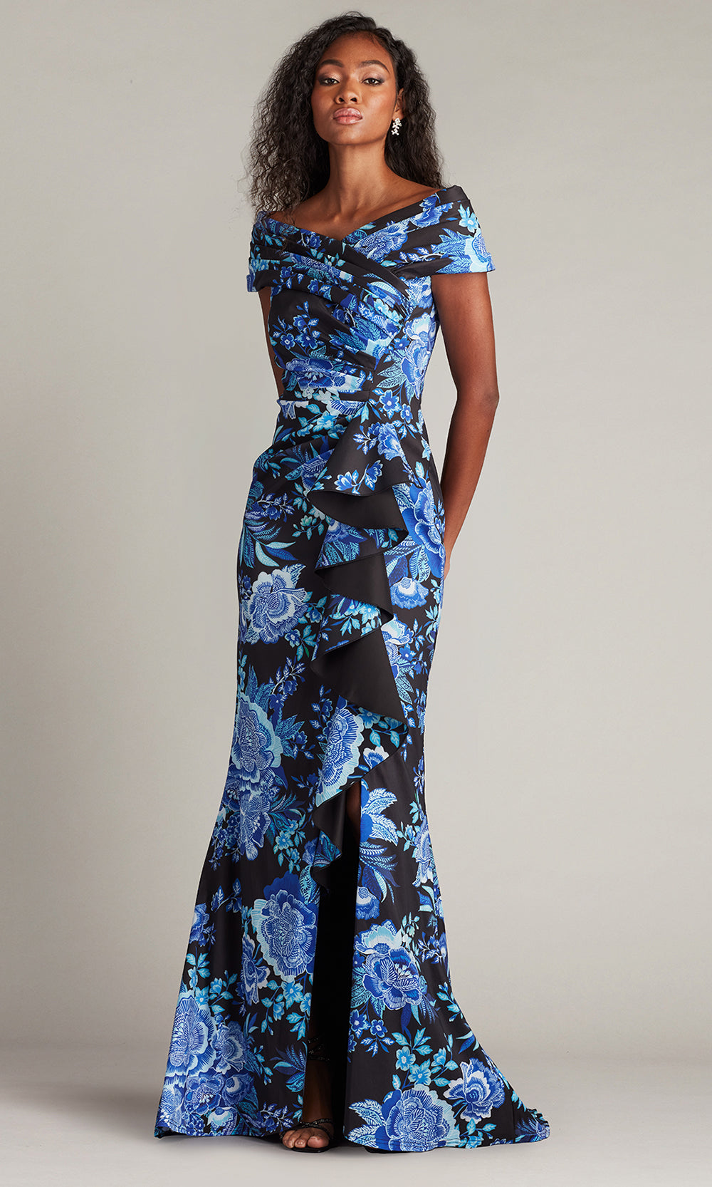 Tadashi Shoji CII25478L - Leticia Floral Waterfall Flounce Evening Gown Formal Gowns