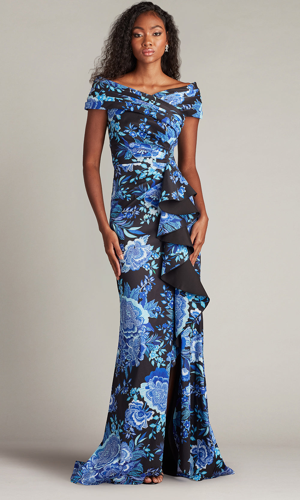 Tadashi Shoji CII25478L - Leticia Floral Waterfall Flounce Evening Gown Formal Gowns