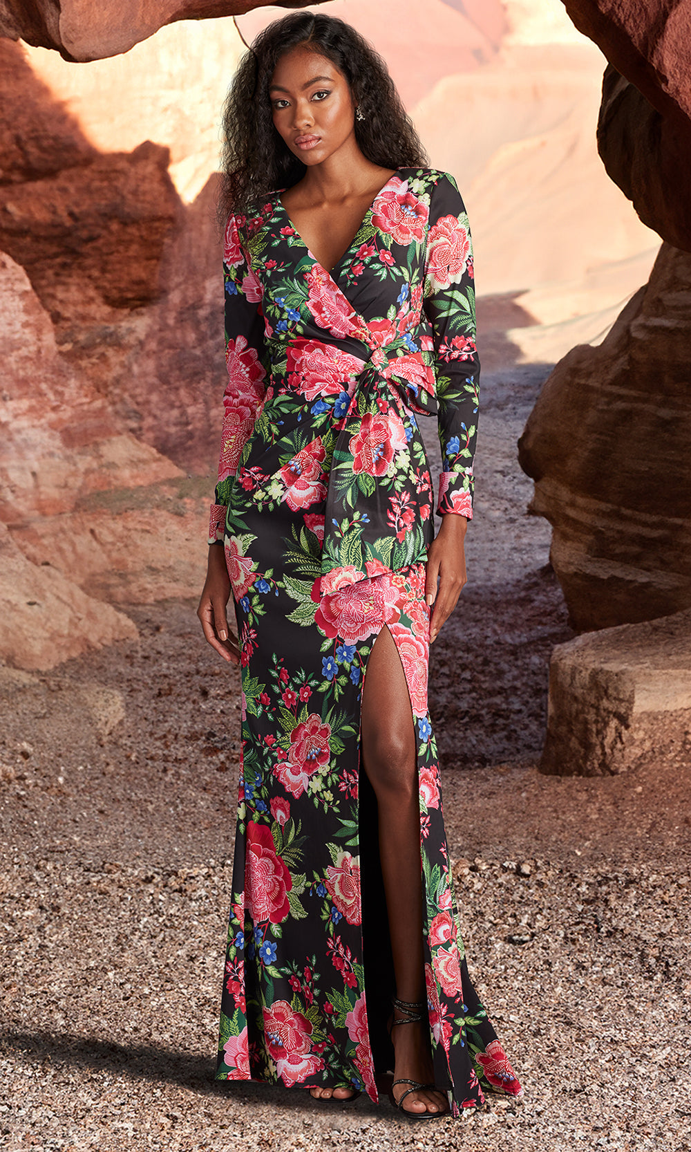 Tadashi Shoji CII24469L - Talvo Floral Print Wrap Gown with Slit Mother of the Bride Dresses