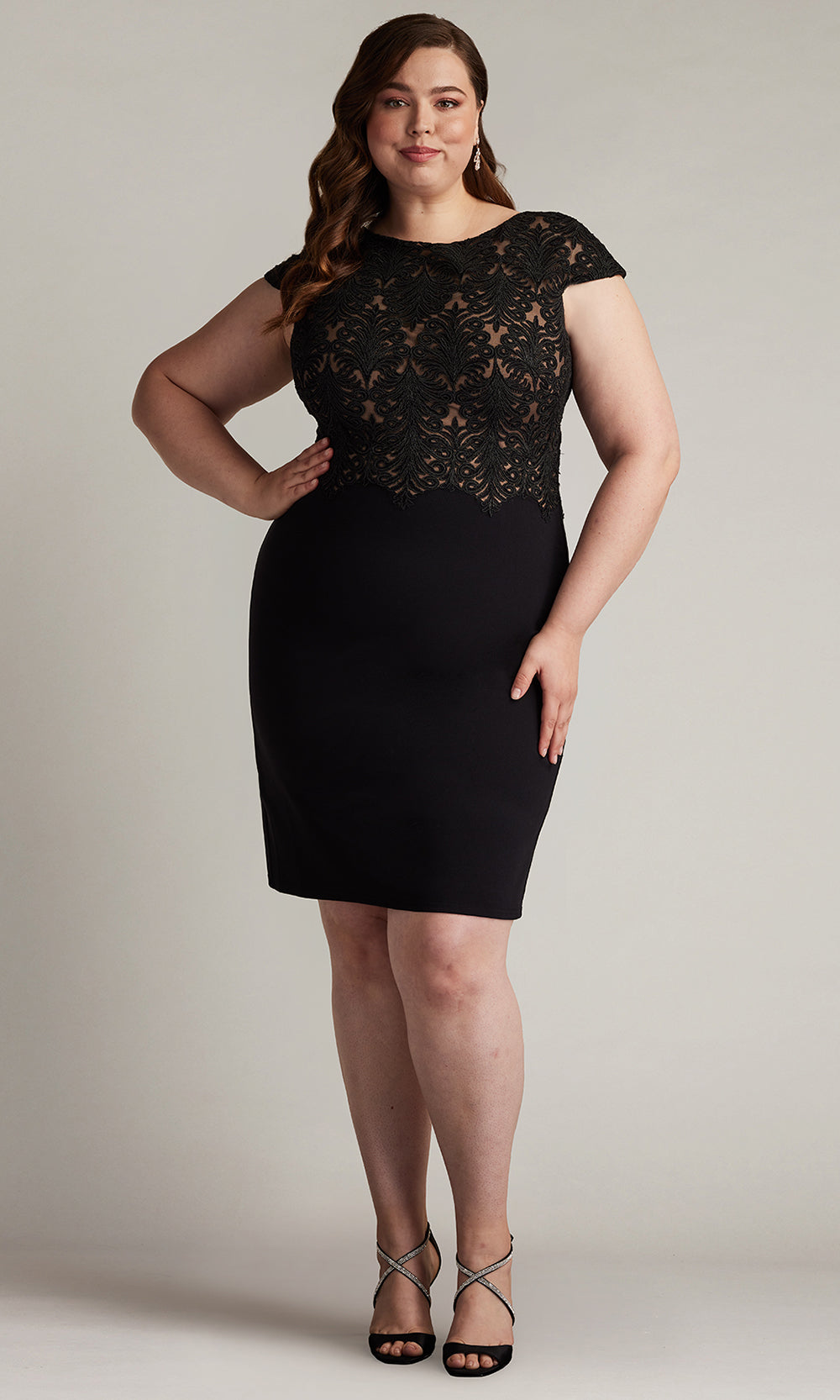 Tadashi Shoji CDY24098MQ - Beal Tulle & Crepe Embroidered Dress - Plus Size Tadashi Shoji CDY24098MQ - Beal Tulle & Crepe Embroidered Dress - Plus Size