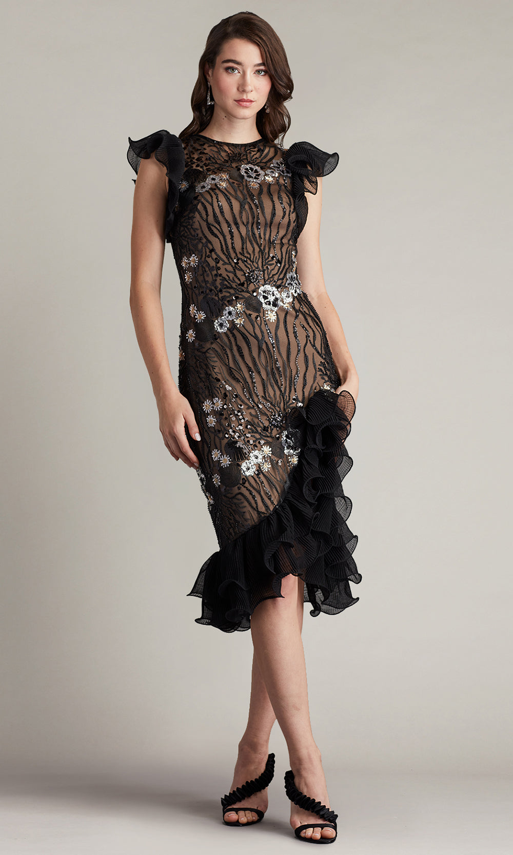 tadashi shoji embroidered cocktail dress Niema Embroidered-Waist Cocktail Dress