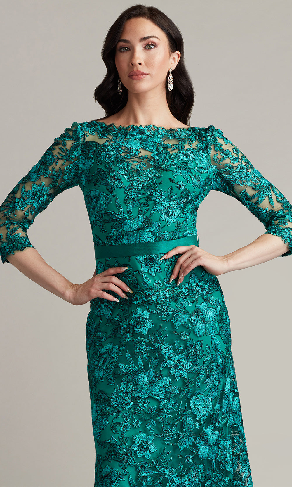 Tadashi Shoji CGV24130L - Fulcher Embroidered Illusion Evening Gown Formal Gowns