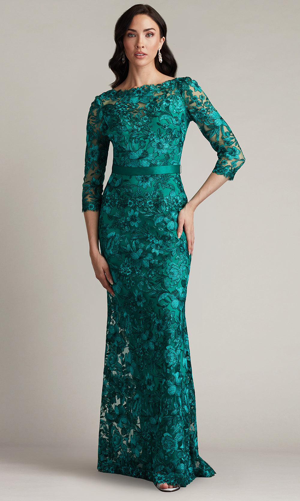 Tadashi Shoji CGV24130L - Fulcher Embroidered Illusion Evening Gown Formal Gowns