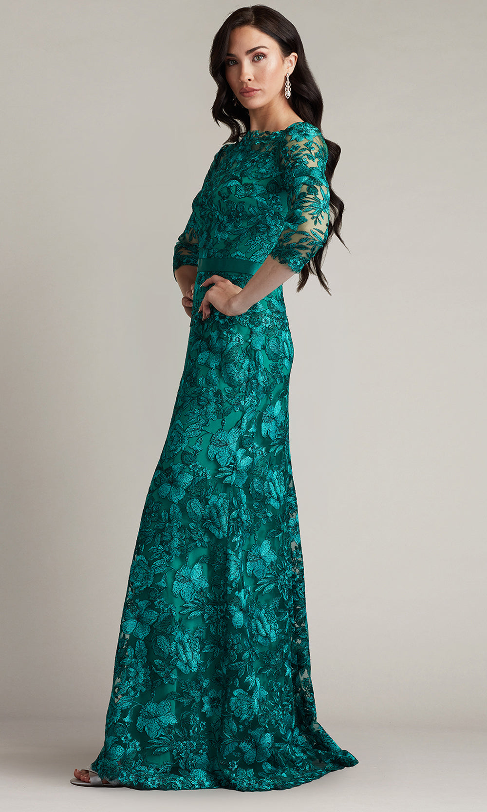 Tadashi Shoji CGV24130L - Fulcher Embroidered Illusion Evening Gown Formal Gowns