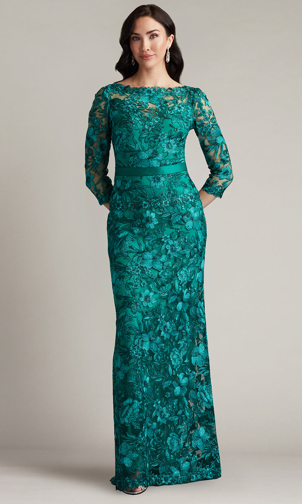 Tadashi Shoji CGV24130L - Fulcher Embroidered Illusion Evening Gown Formal Gowns