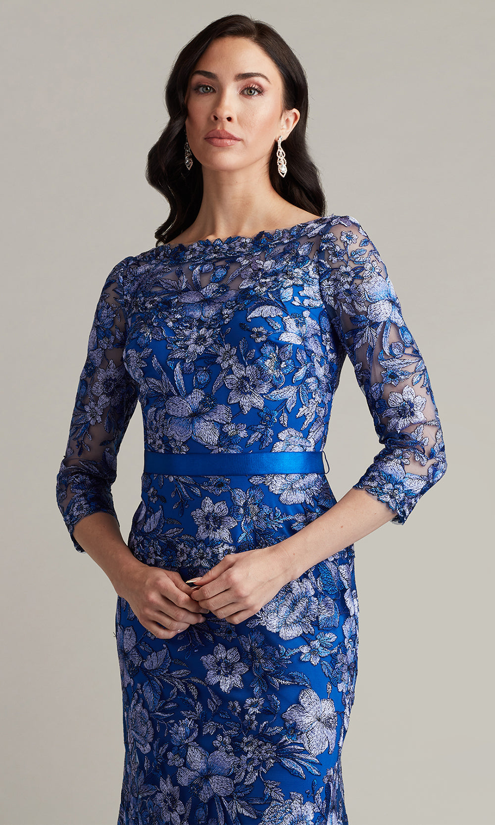 Tadashi Shoji CGV24130L - Fulcher Embroidered Illusion Evening Gown Formal Gowns