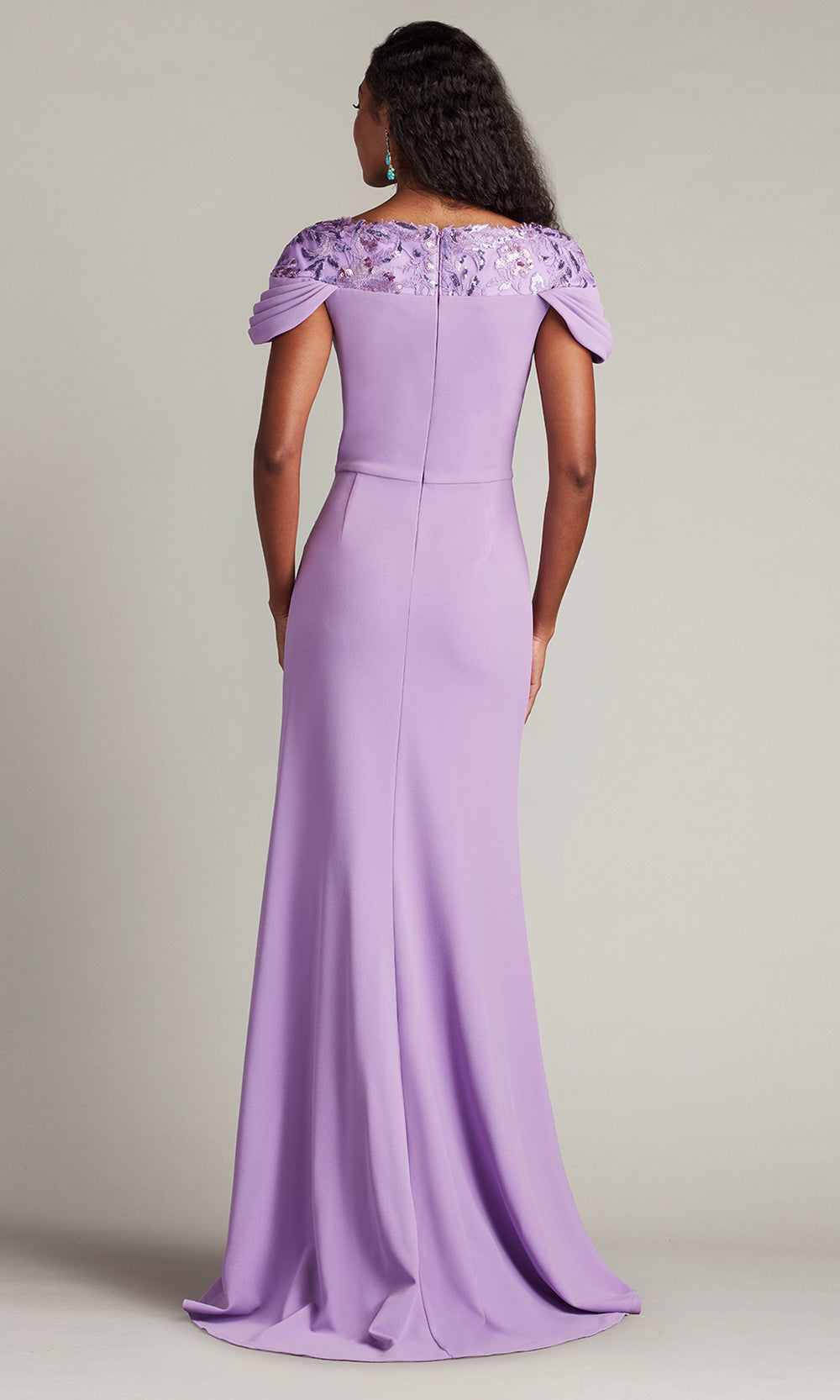 Tadashi Shoji CHS25373L - Sunas Draped Crepe and Sequin Embroidered Sheath Gown Formal Gowns