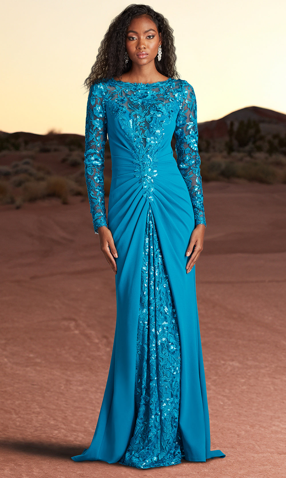 Tadashi Shoji CHS25372L - Whitley Sequin Embroidered Sheath Gown Mother of the Bride Dresses