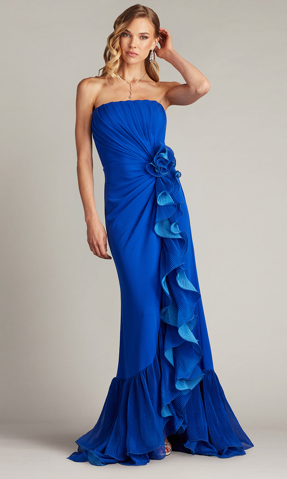Tadashi Shoji BOS24386L - Strapless Leith Cascading Ruffle Gown Formal Gowns