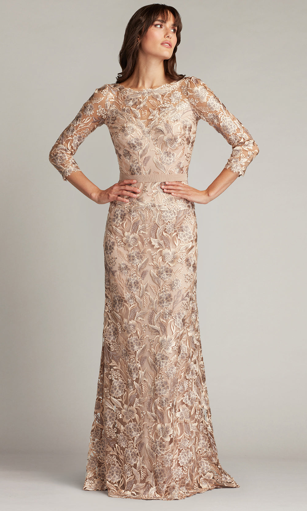 Tadashi Shoji CDP24130L - Quarter Sleeve Embroidered Gown
