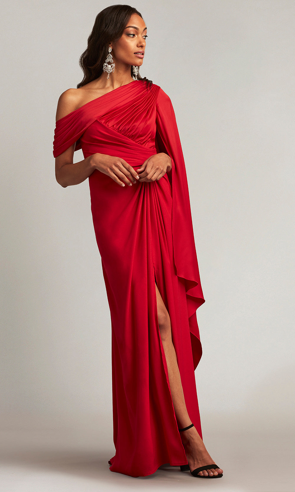 Tadashi Shoji BVU22813L - Ember Cape Sleeve Crepe Evening Gown Formal Gowns