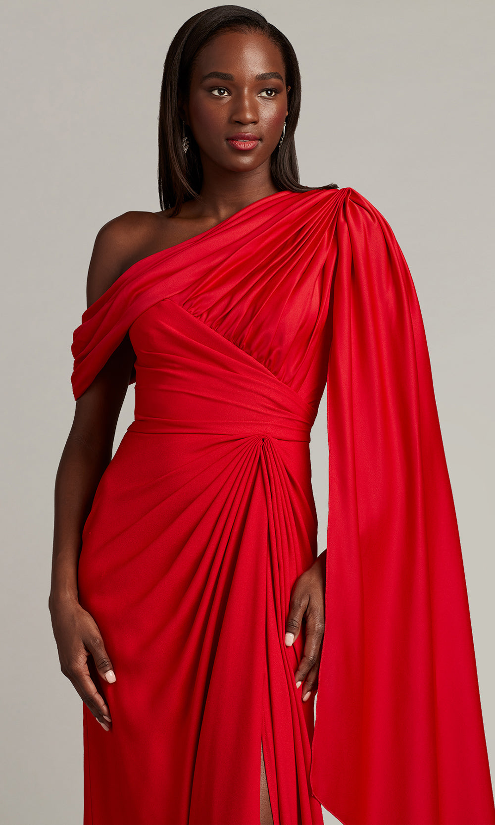 Tadashi Shoji BVU22813L - Ember Cape Sleeve Crepe Evening Gown Formal Gowns