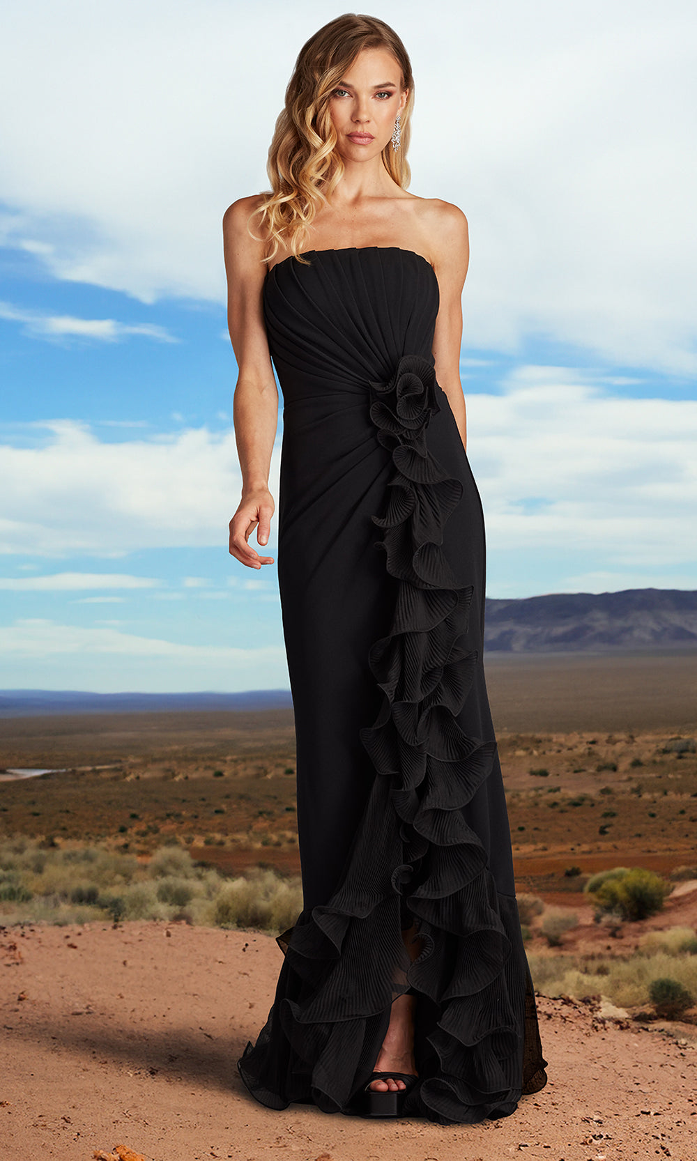 Tadashi Shoji BOS24386L - Strapless Leith Cascading Ruffle Gown Formal Gowns