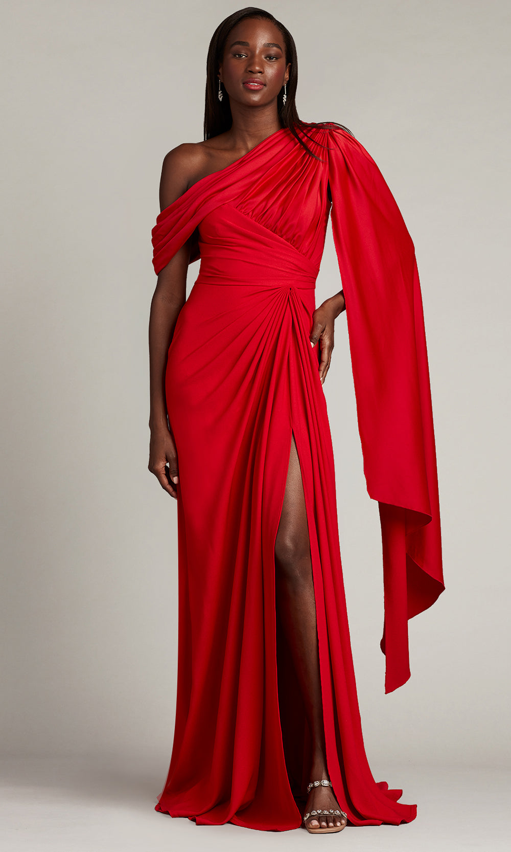 Tadashi Shoji BVU22813L - Ember Cape Sleeve Crepe Evening Gown Formal Gowns