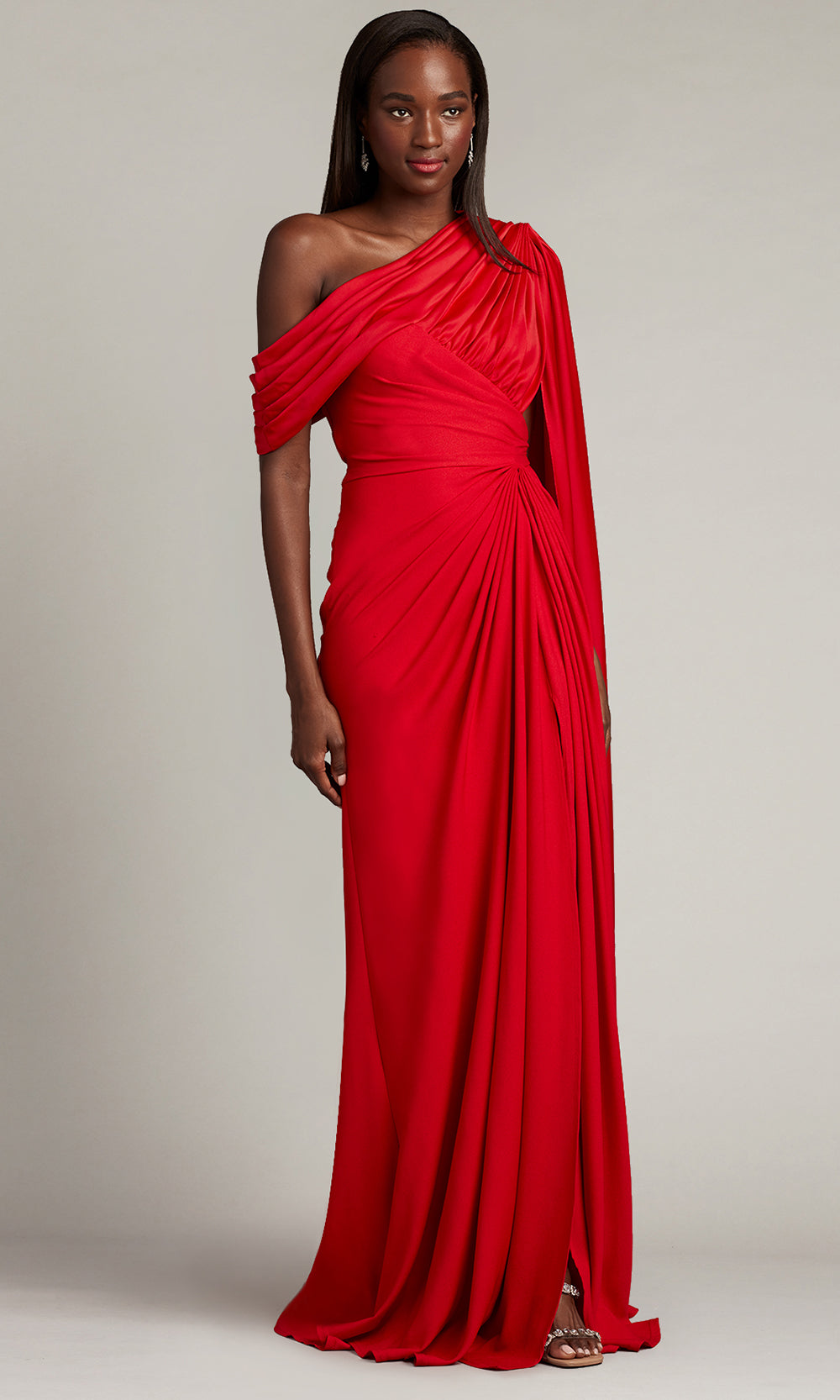 Tadashi Shoji BVU22813L - Ember Cape Sleeve Crepe Evening Gown Formal Gowns