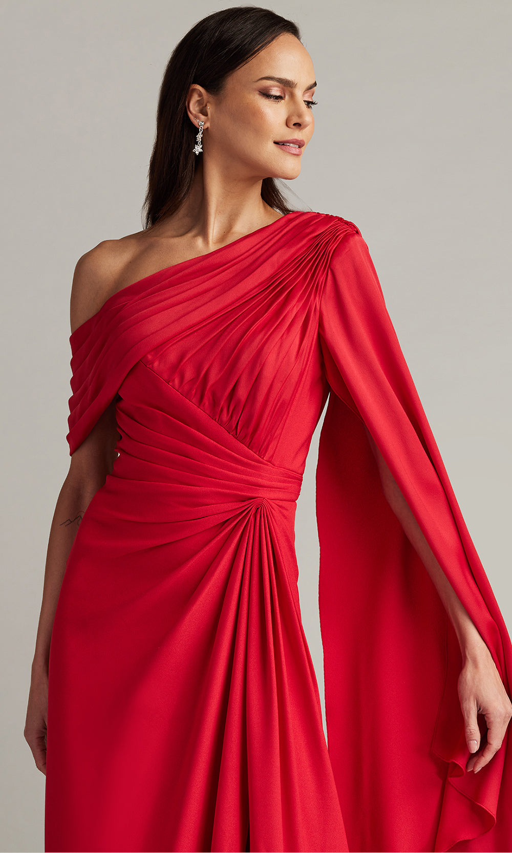 Tadashi Shoji BVU22813L - Ember Cape Sleeve Crepe Evening Gown Formal Gowns