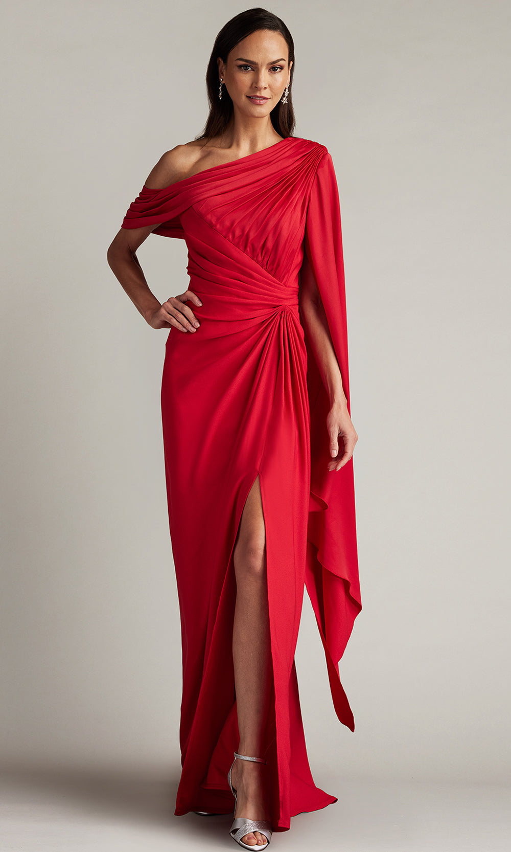 Tadashi Shoji BVU22813L - Ember Cape Sleeve Crepe Evening Gown Formal Gowns